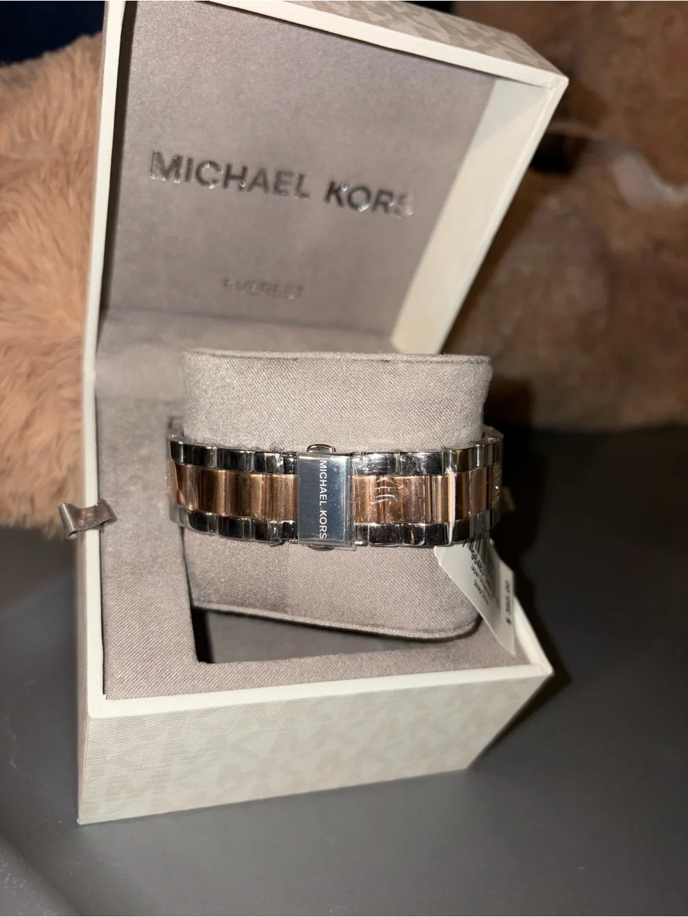 Michael Kors  Silver and Rose Gold Crystal Accent Chronograph Watch